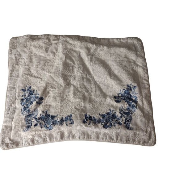 Pair of Chris Madden White with Blue Embroidered Flowers Standard Size Pillow Sh - Picture 4 of 7